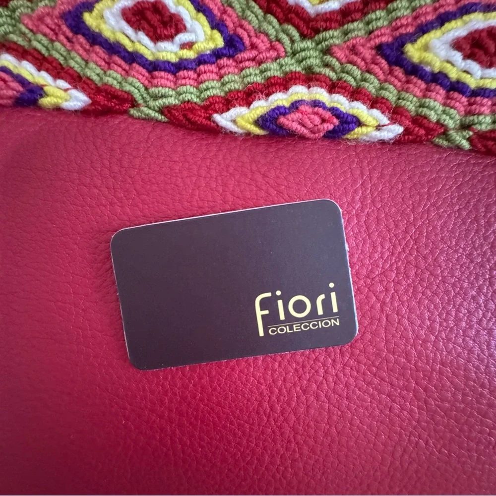Fiori Coleccion Red Leather Embroidered Geometric Tassel Clutch Pouch NWOT Boho